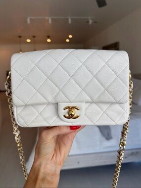 White Chanel Mini Gold Flap Bag
